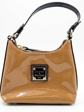 Dooney & Bourke Tan Patent Mini Shoulder Bag with Black Handle